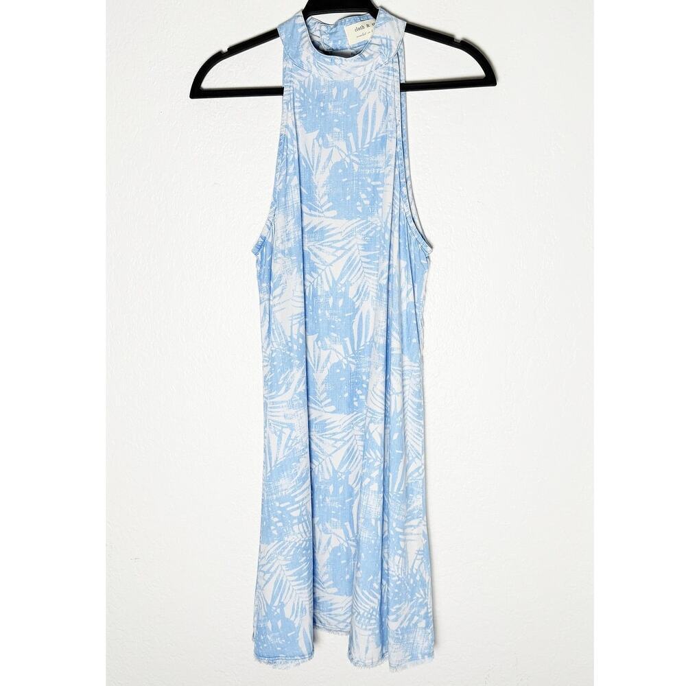 Cloth & Stone Women's Halter A Line Lightweight Dress Raw Hem Flowy Blue White L